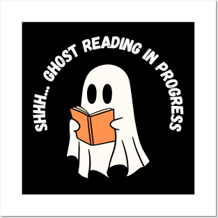 Shhh... ghost reading in progress. Cute ghost reading a book. Halloween Posters and Art